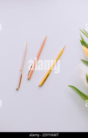 colorful pens shown on white Stock Photo
