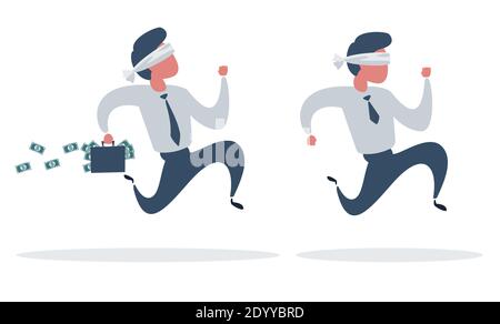 A blindfold businessman running with briefcase, business, energetic, dynamic concept Stock Vector