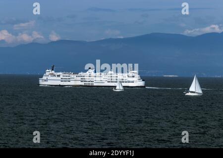 Public transportation on the Pacific Ocean, BC, Canada. Pacific ocean borders Western Canada. British Columbia's coastal weather is shaped by the Paci Stock Photo