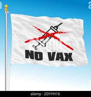 Flag with symbol of the No Vax movement, vector illustration Stock Vector