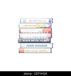 Old audio cassette stack Stock Vector