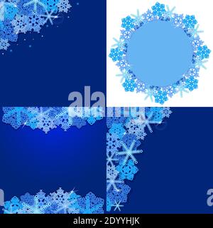 A set of backgrounds with snowflakes and snow for the winter period. For posters, postcards, posters, website header. Vector template of festive Stock Vector