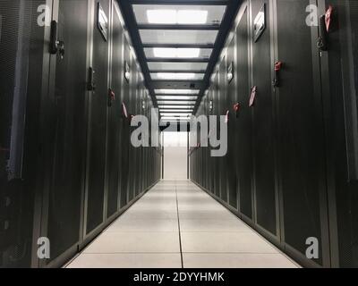 Modern efficient cold aisle data center room Stock Photo