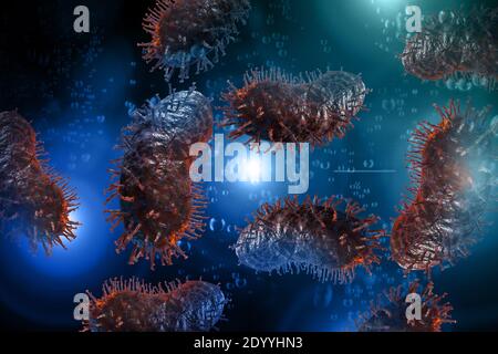 Rabies virus microscopic cells with pink background 3D Illustration