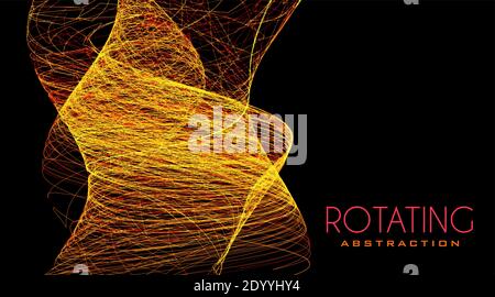 Rotating abstraction by thin tangled lines on black background. Complicated vector graphic structure. Tech design Stock Vector