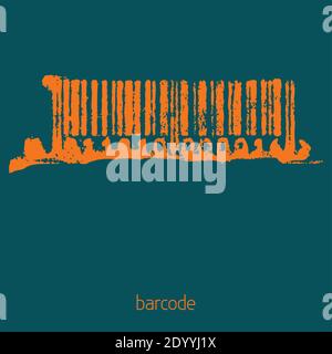 Abstract orange grunge barcode on a sherpa blue background. Vector Stock Vector