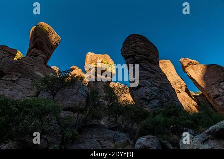 Rock pinnacles made of eroded volcanic rhyolite in Chiricahua National Monument, Arizona, USA Stock Photo