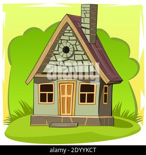 Stone house. Fabulous cartoon object. Cute childish style. An ancient dwelling. Tiny, small. On abstract background. Stock Photo