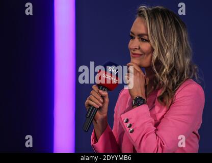 Sky Sports presenter Laura Woods during day eleven of the William Hill World Darts Championship at Alexandra Palace, London. Stock Photo