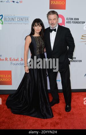 Hilaria Baldwin and Alec Baldwin arrive for the Elton John AIDS Foundations 14th Annual An Enduring Vision Benefit at the Cipriani Wall Street in New Stock Photo