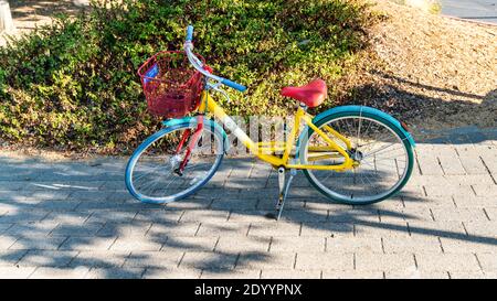 Mountain View, California, USA - August 2019: Google bicycle in Googleplex headquarters main office Stock Photo