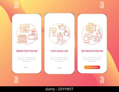 Laboratory test ordering onboarding mobile app page screen with concepts Stock Vector