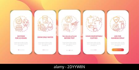 Blood test tips onboarding mobile app page screen with concepts Stock Vector