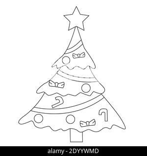 coloring book Christmas tree decorated with balls Stock Photo