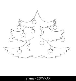 coloring book Christmas tree decorated with balls Stock Photo