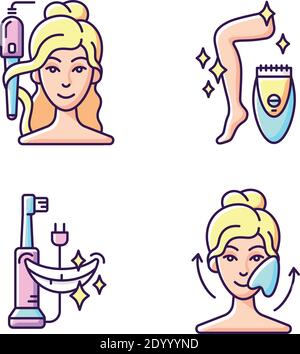 Skin-care tools RGB color icons set Stock Vector