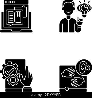 User experience management black glyph icons set on white space Stock Vector