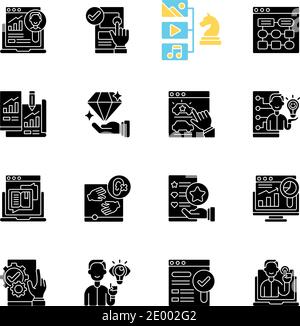 User experience black glyph icons set on white space Stock Vector