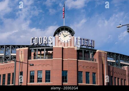 Denver, CO - November 21, 2020: Exterior of Coors Field, home of the Colorado Rockies Major League Baseball Team Stock Photo