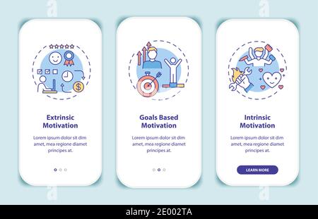 Motivation types onboarding mobile app page screen with concepts Stock Vector
