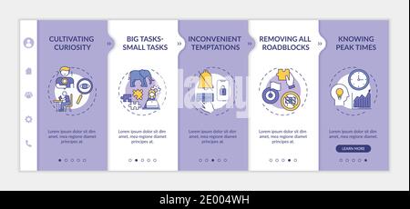 Overcoming delaying tasks habit tips onboarding vector template Stock Vector