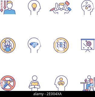 Procrastination RGB color icons set Stock Vector