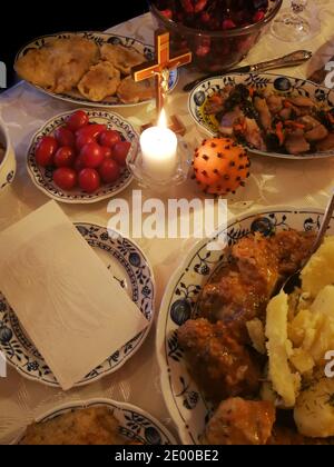 Traditional lithuanian Christmas food served for Christmas dinner Stock Photo