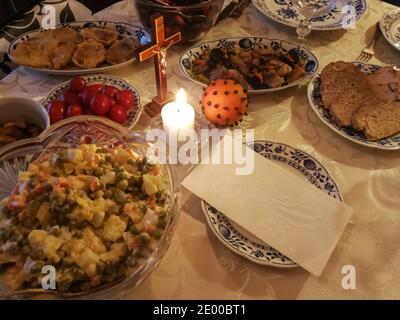 Traditional lithuanian Christmas food served for Christmas dinner Stock Photo