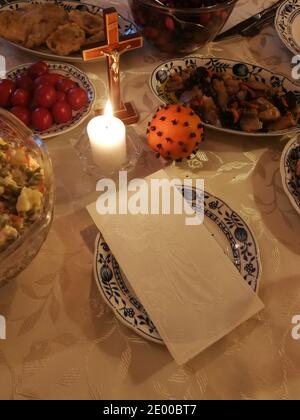 Traditional lithuanian Christmas food served for Christmas dinner Stock Photo