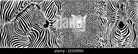 Wild animal background - template with motif zebras and leopard Stock Vector