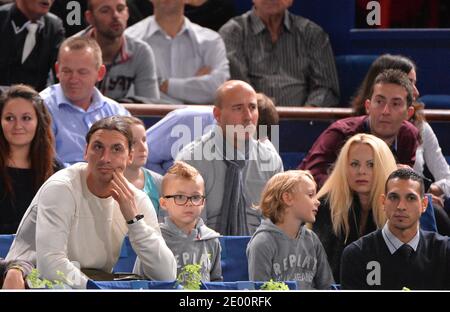 Zlatan Ibrahimovic, his wife Helena and his children Vincent and Maximilian attend the semi-final match Novak Djokovic vs Roger Federer at the BNP Paribas Masters Series Tennis Open 2013, at the Palais Omnisports de Paris-Bercy, in Paris, France on November 2, 2013 photo by ABACAPRESS.COM Stock Photo