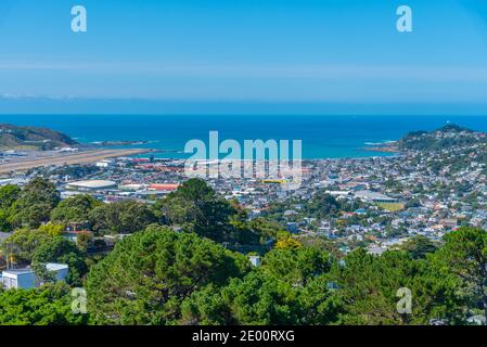 Aerial view of Wellington International airport in New Zealand Stock Photo