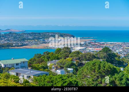 Aerial view of Wellington International airport in New Zealand Stock Photo