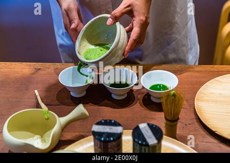 Tasting in Green Tea Shop in Shizuoka, Japan Stock Photo