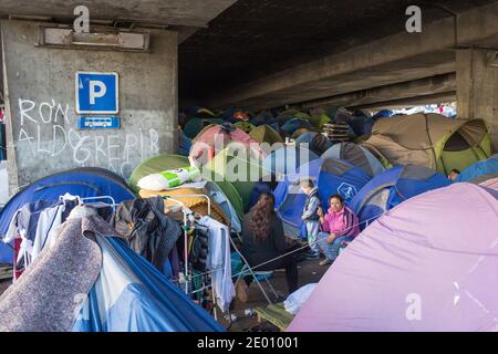 about 500 people demonstrate in Oullins France (near Lyon) with their Mayor François Noel Buffet (UMP) against the arrival from 300 albanian refugees in their town, actually in a camp under a high way at the south entry of Lyon. Lyon , November9,2013. Photos by Vincent Dargent/ABACAPRESS.COM Stock Photo