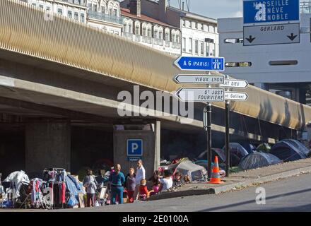 about 500 people demonstrate in Oullins France (near Lyon) with their Mayor François Noel Buffet (UMP) against the arrival from 300 albanian refugees in their town, actually in a camp under a high way at the south entry of Lyon. Lyon , November9,2013. Photos by Vincent Dargent/ABACAPRESS.COM Stock Photo