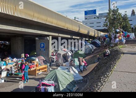 about 500 people demonstrate in Oullins France (near Lyon) with their Mayor François Noel Buffet (UMP) against the arrival from 300 albanian refugees in their town, actually in a camp under a high way at the south entry of Lyon. Lyon , November9,2013. Photos by Vincent Dargent/ABACAPRESS.COM Stock Photo