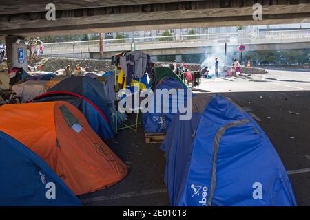 about 500 people demonstrate in Oullins France (near Lyon) with their Mayor François Noel Buffet (UMP) against the arrival from 300 albanian refugees in their town, actually in a camp under a high way at the south entry of Lyon. Lyon , November9,2013. Photos by Vincent Dargent/ABACAPRESS.COM Stock Photo