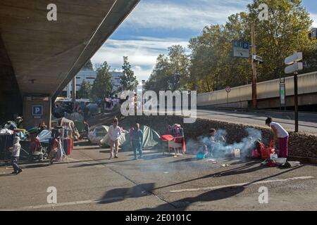 about 500 people demonstrate in Oullins France (near Lyon) with their Mayor François Noel Buffet (UMP) against the arrival from 300 albanian refugees in their town, actually in a camp under a high way at the south entry of Lyon. Lyon , November9,2013. Photos by Vincent Dargent/ABACAPRESS.COM Stock Photo