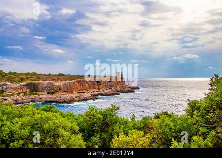 Amazing view on bay and Torre d’en Beu in Cala Figuera Santanyí Mallorca Spain. Stock Photo