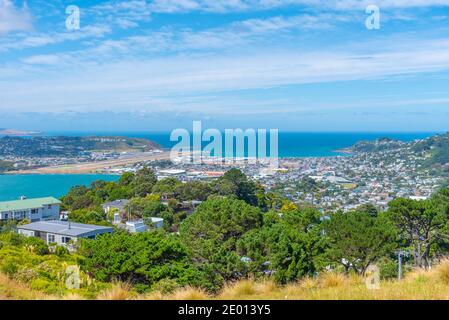 Aerial view of Wellington International airport in New Zealand Stock Photo