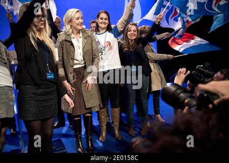 Far-right National Front's (FN) leader Marine Le Pen delivers her speech at a party meeting in Paris, France, on November 17, 2013. Le Pen called once more on November 17 for the French President Francois Hollande to dissolve the National Asembly. Photo by Nicolas Messyasz/ABACAPRESS.COM Stock Photo