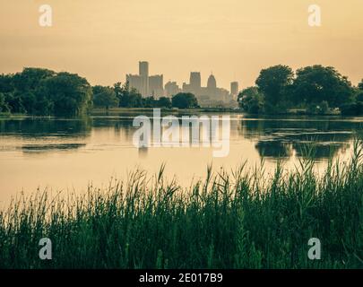 View of the Detroit from Belle Isle in the Summer. Stock Photo