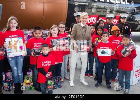 Ellen DeGeneres launches the Duracell Power a Smile Program at the Van Nuys Airport in Van Nuys, Los Angeles, CA, USA, November 22, 2013. Photo by Baxter/ABACAPRESS.COM Stock Photo