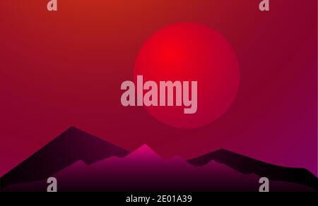 Sun and mountains Vector template for posters Stock Vector