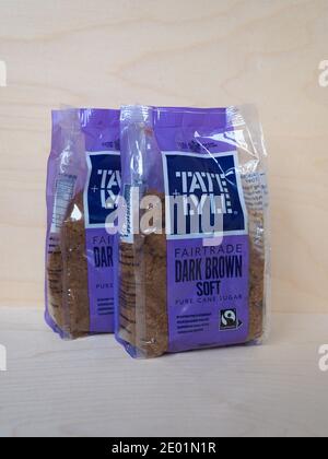 LIVERPOOL, UK - CIRCA DECEMBER 2020: Packet of Tate Lyle fairtrade dark brown soft pure cane sugar Stock Photo