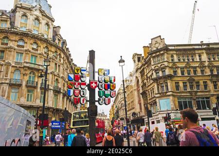 Crowds on Leicester Square with nice old and modern buildings City of Westminster, London ,England, United Kingdom,August 2016 Stock Photo