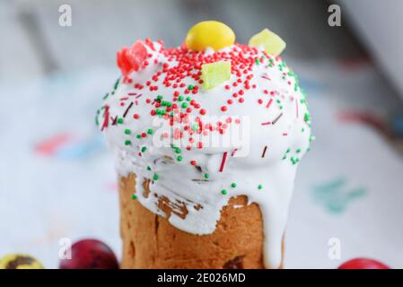 Easter cakes, eggs. Easter baked goods and eggs. Happy easter Stock Photo