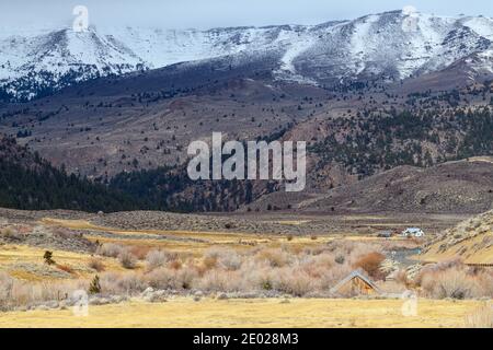 Snowy mountains above Highway 108 near Sonora Junction in California, USA Stock Photo