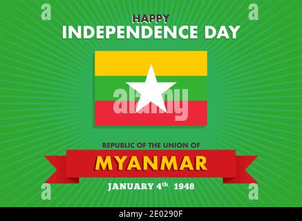 Vector illustration Myanmar Independence Day on 4th January. Celebration poster with flag of Myanmar. Stock Vector